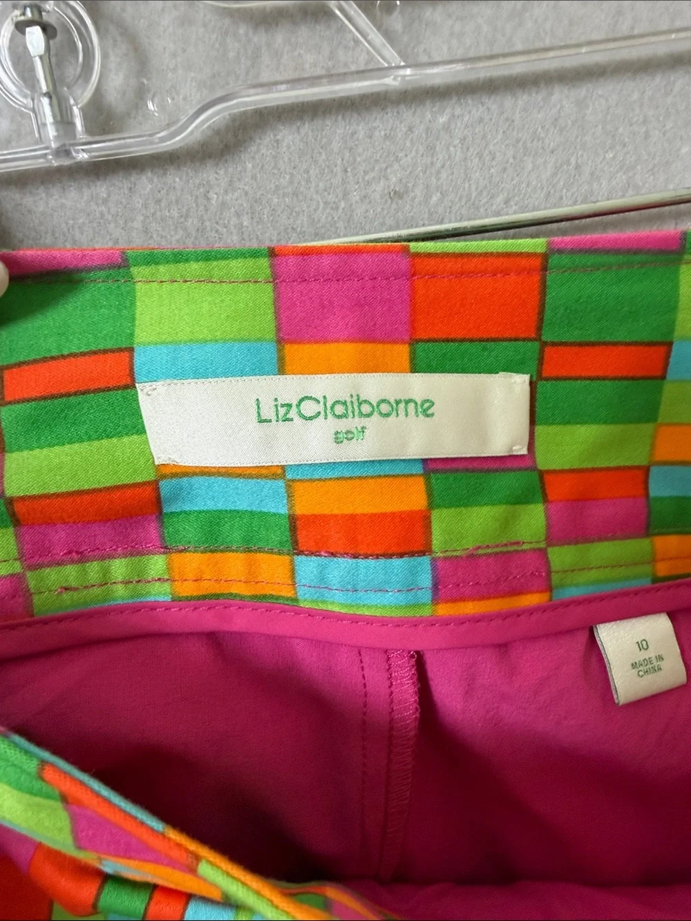 Liz Claiborne Green and Red Geometric Mini Skirt